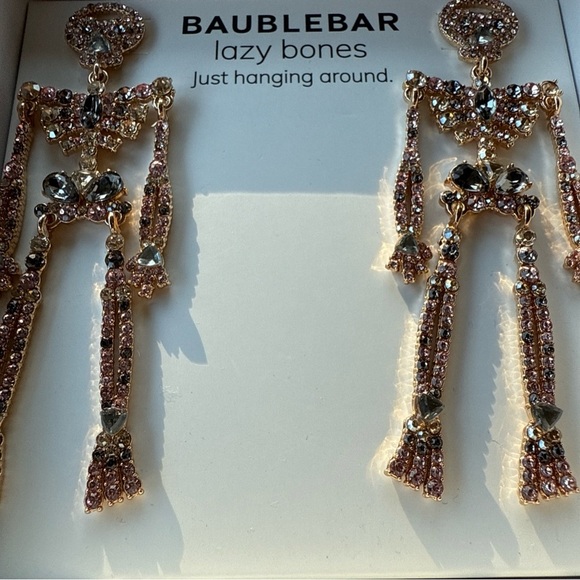 Baublebar Lazy Bones Crystal Skeleton Halloween Earrings Dangle NEW In Box - Picture 2 of 4